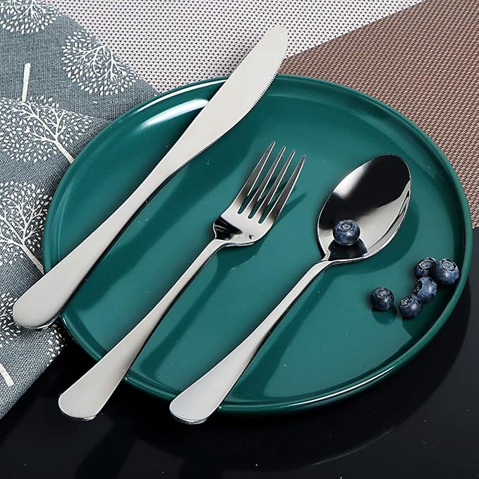 Travel Utensils Set with Case Reusable Portable Cutlery Set Stainless Steel 8pcs Including Dinner Knife Fork Spoon Chopsticks Straws(Silver)