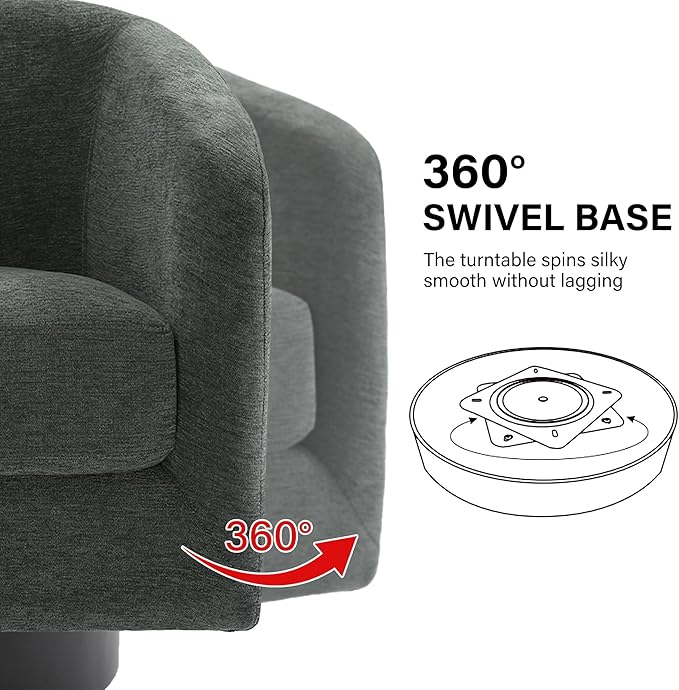 Swivel Barrel Accent Chair, Modern Round Chenille Fabric Arm Chair for Living Room, Bedroom, Comfy Club Reading Chairs for Adults（Chenille Fabric, Grey, Set of 4