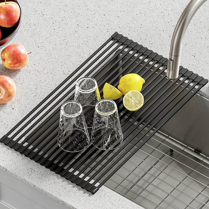 Kraus 20.5 in. Over Sink Roll Up Dish Drying Rack in Jet Black