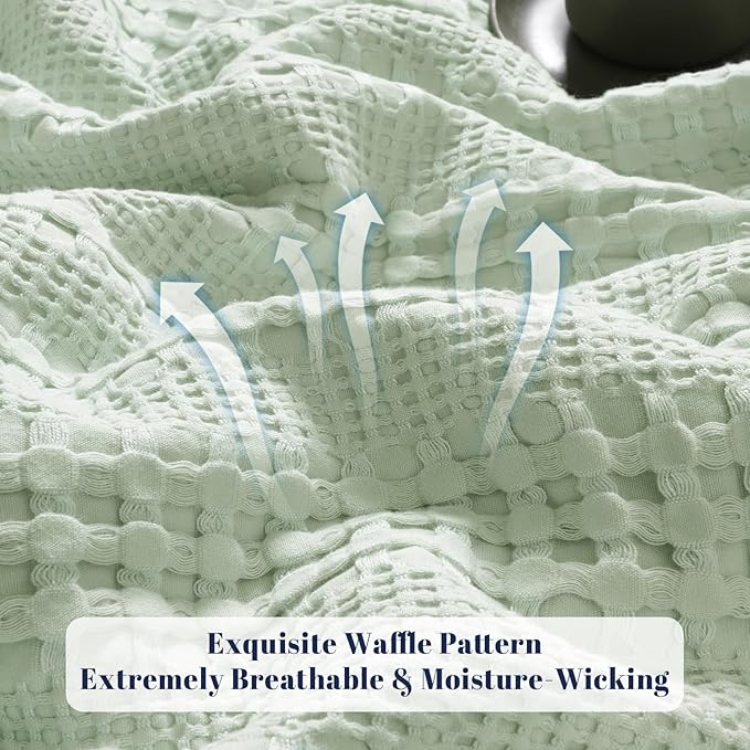 PHF Cooling Waffle Blanket King Size, Lightweight 60% Rayon Derived Bamboo & 40% Cotton Breathable Blanket for Hot Sleepers, Soft and Luxury for Bed Couch and Sofa, 104"x90", Mint