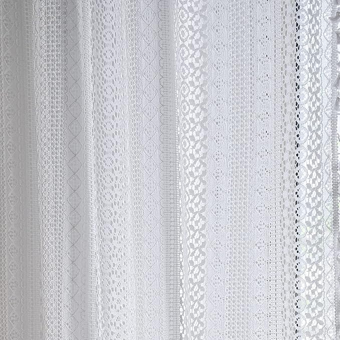 Sutuo Home Boho Sheer Curtain 108 Inches Long, Crochet Lace with Bohemian Hollow Knitted Handmade Tassels,Vintage Farmhouse Window Treatment for Bedroom, Rod Pocket, 1 Panel 59" W x 108" L, White