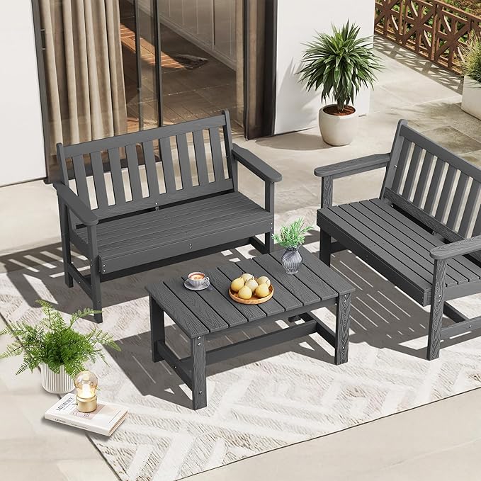 SERWALL Outdoor Coffee Table, HDPE Patio Coffee Table for Outside, Grey