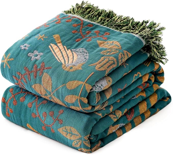 MSGKV Boho Throw Blanket Cotton Blanket for Couch and Sofa Cover for Living Room Summer Throw Cozy Gauze Blanket 50" x 60"