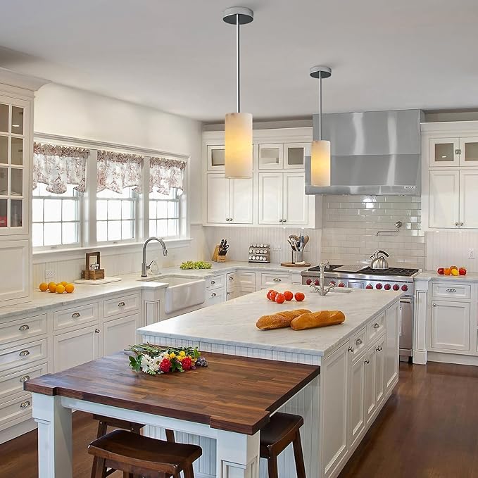 Alabaster Pendant Lights Kitchen Island, Nickel Hand Carved Alabaster Cylinder Pendent, Spanish Natural Marble Light Pendant for Bedroom Bathroom Dining Room Living Room- 3 PC