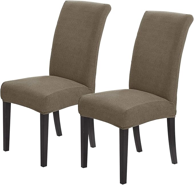 Joccun Chair Covers for Dining Room Set of 2, Dining Chair Slipcovers Stretch Dining Room Chair Covers Seat Protector,Washable Parsons Chair Cover for Home,Hotel,Banquet(Fossil,2 Pack)