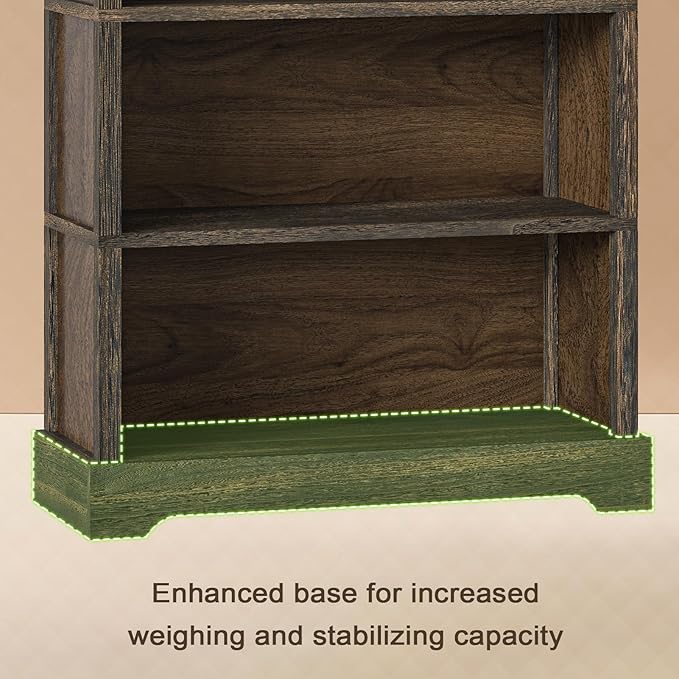 TVU 5-Shelf Wood Bookcase, 65 Inch Tall Bookshelf with Storage, Floor Standing Display Book Shelf, for Living Room Bedroom Study Office, Rustic Brown