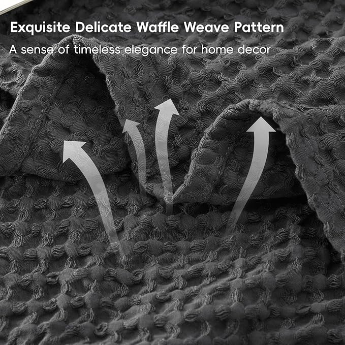 PHF Ultra Soft Waffle Weave Throw Blanket 50"x 60"- Washed Lightweight Breathablee Cozy Woven Blanket - Great for Couch Bed Sofa Home Car - Black