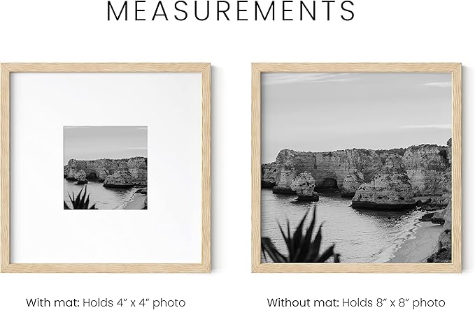 HAUS AND HUES Solid Oak Wood 8”x8” Picture Frames Matted to 4”x4” Set of 3-8x8 Standard Square Picture Frames, Natural Wood Picture Frames 8x8 Square, Matted Picture Frame 8x8 (Beige Oak Frames)