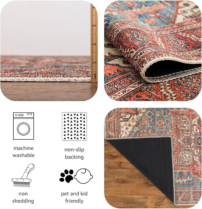 Keen Home Design 4x6 Rug - Machine Washable Area Rug with Non-Slip Backing, Ideal for Living Room, Dining Room, Bedroom - Vintage, Easy Clean, Durable, Low Pile Rug - (4' x 6')