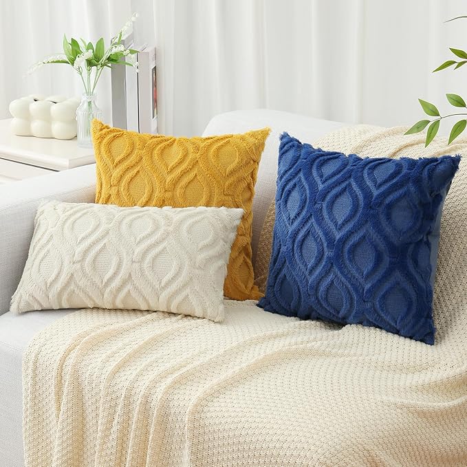 decorUhome Fall Throw Pillow Covers 26x26 Inch Set of 2, Soft Plush Decorative Faux Fur Dark Blue Solid Couch Pillow Covers, Accent Farmhouse Neutral Square Euro Pillow Cases for Sofa Bed Living Room