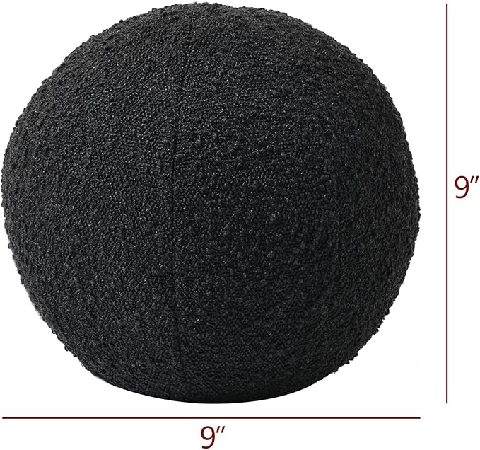 KINWELL Sherpa Swivel Barrel Chair & Round Ball Pillow Set - 34" Wide Modern Boucle Accent Chair with 9” Matching Nordic Decorative Throw Pillow for Living Room and Bedroom(Black)