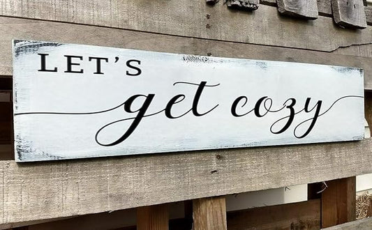 Let's Get Cozy Sign, Farmhouse Bedroom Wall Art Decor,Plaque Decorations Wood Sign for Housewarming Gift (Let's Get Cozy) 6x18 Inch