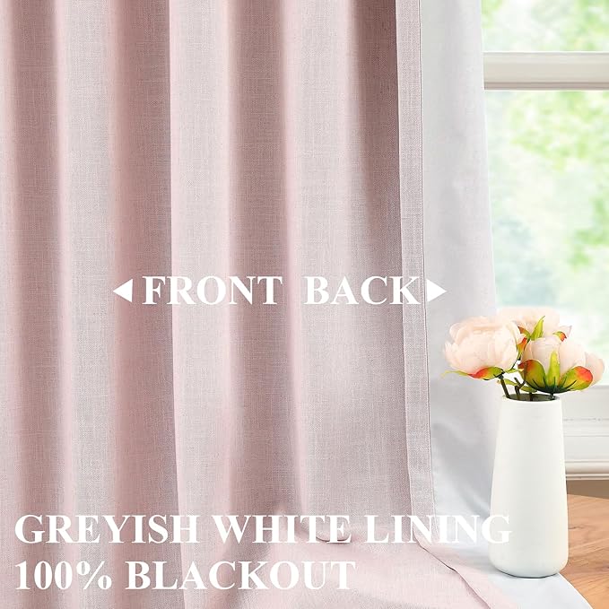 Vision Home Soft Pink Pinch Pleated Full Blackout Curtains Linen Blended Room Darkening Curtain Panels 95 inch for Living Room Bedroom Thermal Insulated Pinch Pleat Drapes with Hooks 8FT 40" Wx95 Lx2