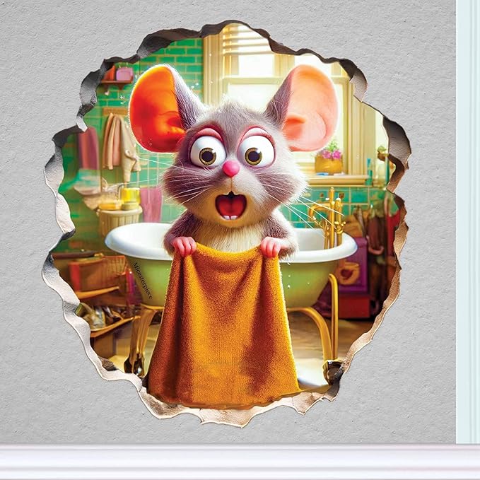 3D Mouse Sticker - Shower - Mousehole Wall Sticker Decal - Removable Bathroom Decor - Kids Room - Peel & Stick - Whimsical Home Decor - MICESTERPIECE