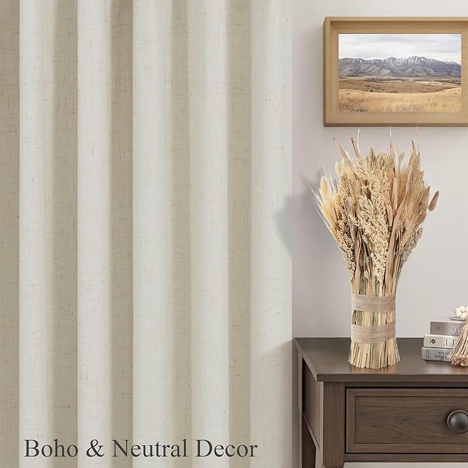 Neutral Burlap Curtains for Living Room 68 Inch Long Beige Closet Curtains for Open Closet Doors Sliding Panels Total Blackout Linen Curtain for Bedroom Aesthetic Light Blocking Viral Drapes
