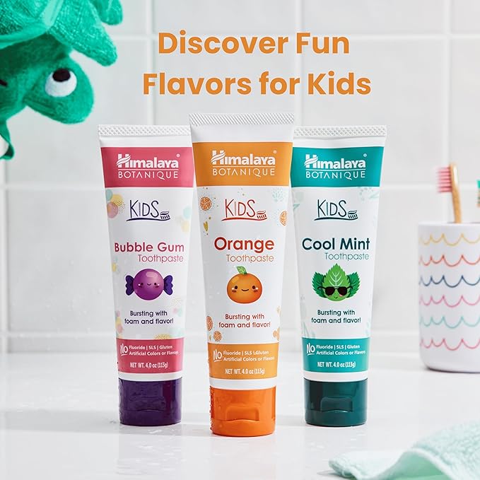 Himalaya Botanique Kids Toothpaste, Herbal, Orange Flavor, Fights Plaque, Fluoride Free, Gentle, No Artificial Flavors or Colors, SLS Free, Gluten Free, Cruelty Free, Vegan, Foaming, 4 Oz, 2 Pack…