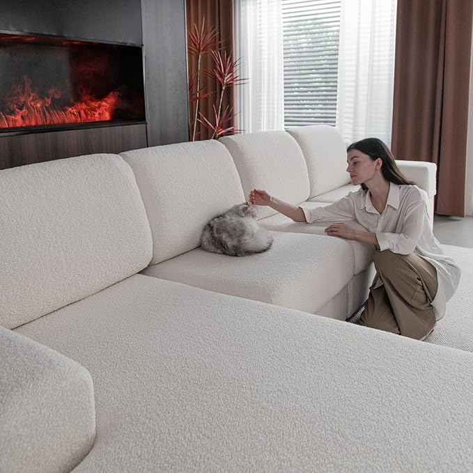 Couch Cushion Covers for Sectional Sofa, Stretch Soft Sofa Slipcovers Washable Wear-Resistant Universal Furniture Protector for Living Room(1 Piece Back Couch Cover, Ivory)
