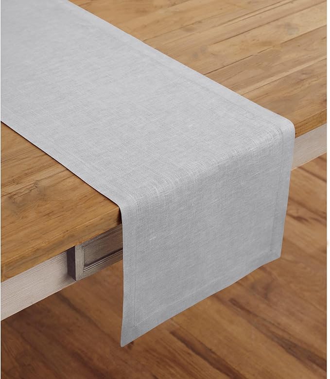 Solino Home Linen Soft Grey Table Runner 120 Inches Long - 100% Pure Linen 14 x 120 Inch Table Runner for Fall, Autumn, Thanksgiving - Fete