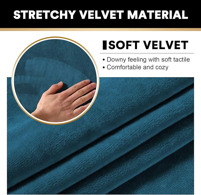 PrinceDeco Sectional Couch Covers Velvet Cushion Covers for Sectional Couch Washable Cushion Covers for Sectional Sofa Pet Friendly Sectional Sofa Slipcovers(1 Chaise Back+ 3 Sofa Back,Deep Teal)