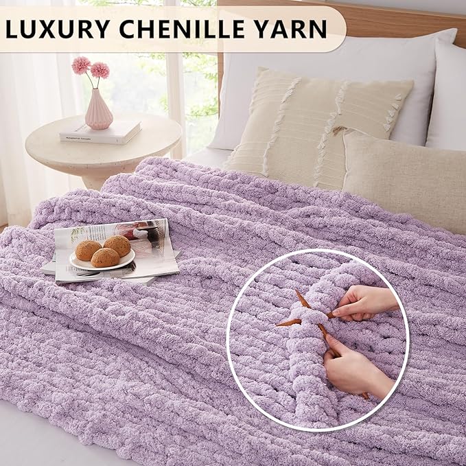 L'AGRATY Chunky Knit Blanket Throw - Soft Chenille Yarn Throw Blanket 30x40：Handmade Thick Cable Knit Crochet Blanket - Large Knit Blanket Chunky Rope Knot Throw Blanket for Couch Sofa Bed Home Decor