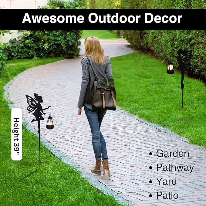 Fairy Garden Accessories Lawn Ornaments 1 Pair - Solar Lights Halloween Decorations Outdoor Garden Statue, Metal Stakes Decorative Figurines for Yard Decor, Patio (Type A Color-Shifting Lighting)