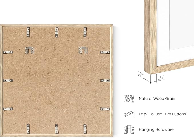 HAUS AND HUES Solid Oak 20”x20” Picture Frame Matted to 16”x16” - 20x20 Square Photo Frame, Beige 20x20 Picture Frame with Mat, 20 x 20 Frame Picture Frames for Wall (Beige Oak Frame)