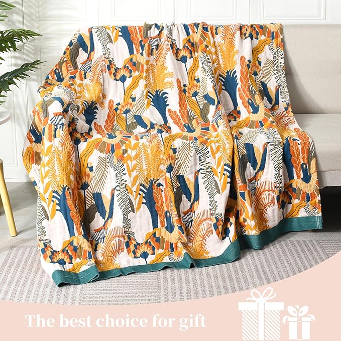 Boho Throw Blanket for Bed - 100% Pure Cotton Ultra Soft Rustic Quilt - Farmhouse Decor Bed Blankets, All Season Rustic Throw for Sofa Couch Chair(60"×80", Floral Bird)