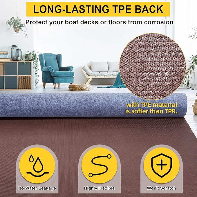 Marine Carpet,6 FT x 14 FT Blue-Gray Indoor Outdoor Carpet 0.2" Thick Boat Carpet with Water-Proof TPE Backing, Non-Slide Outdoor Marine Carpet Roll for Home, Patio, Porch, Deck