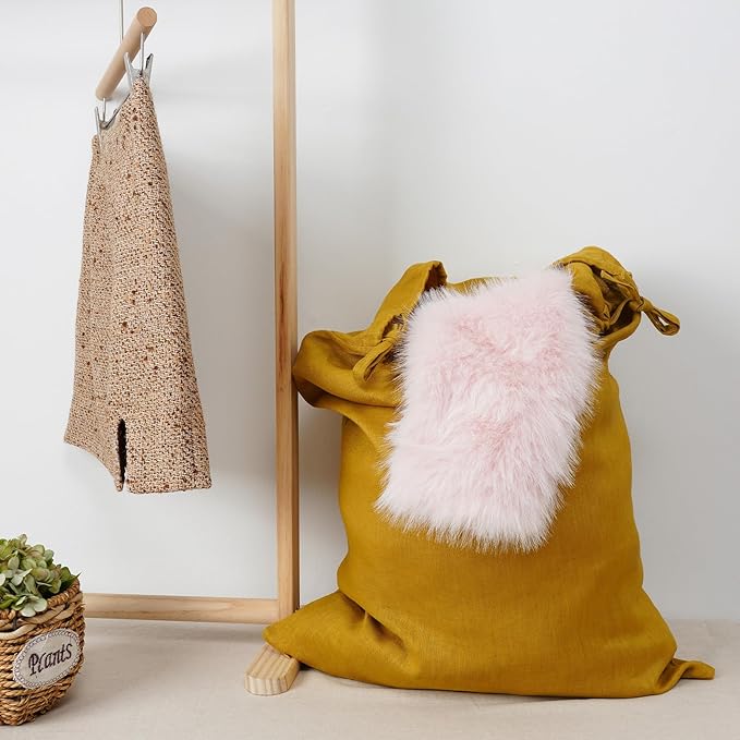 Linen Hanging Laundry Bag, Over The Door Laundry Hamper for Dirty Clothes, Drawstring Closure with Bottom Zipper, Turmeric