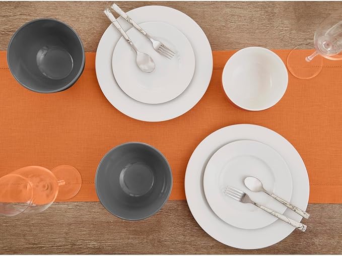 Solino Home Linen Pumpkin Table Runner 120 Inches Long - 100% Pure Linen Hemstitch 14 x 120 Inch Table Runner for Dining, Fall, Autumn, Halloween, Thanksgiving - Classic Hemstitch