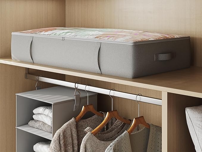 2-Pack Under Bed Storage Containers, 6 Inches Tall Underbed Clothes Storage Organizer Bin with Sturdy Sidewalls/Bottom, Underbed Storage Bins 2 Storage Thin Bins