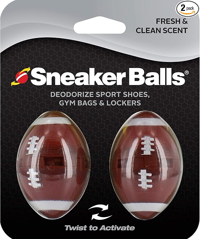 Sneaker Balls Odor-Fighting Shoe Fresheners, Eliminates Unpleasant Smells, Perfect For Sneakers, Gym Bags, Gear Bags, Drawers, Lockers, And More!, Football, 2 Pack