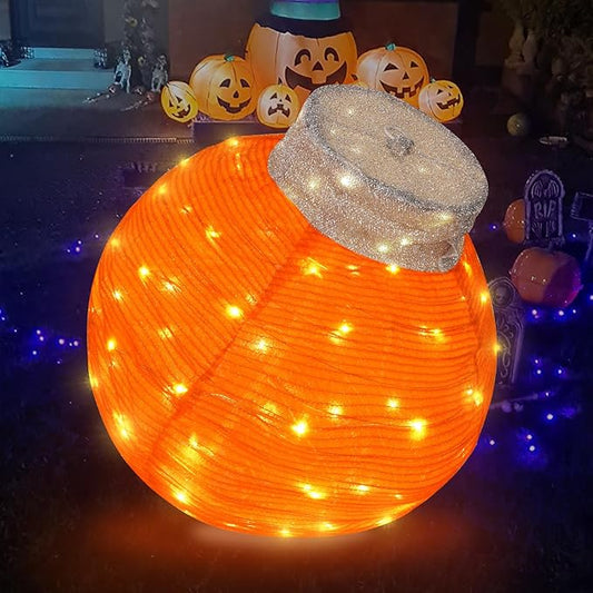 BRIGHTDECK Outdoor Halloween Ornaments, Lighted Pop-Up Outdoor Holiday Ball Decoration with 80 LED Lights, 8 Light Modes, Lighted Collapsible Holiday Decorations for Yard, Home(Orange)