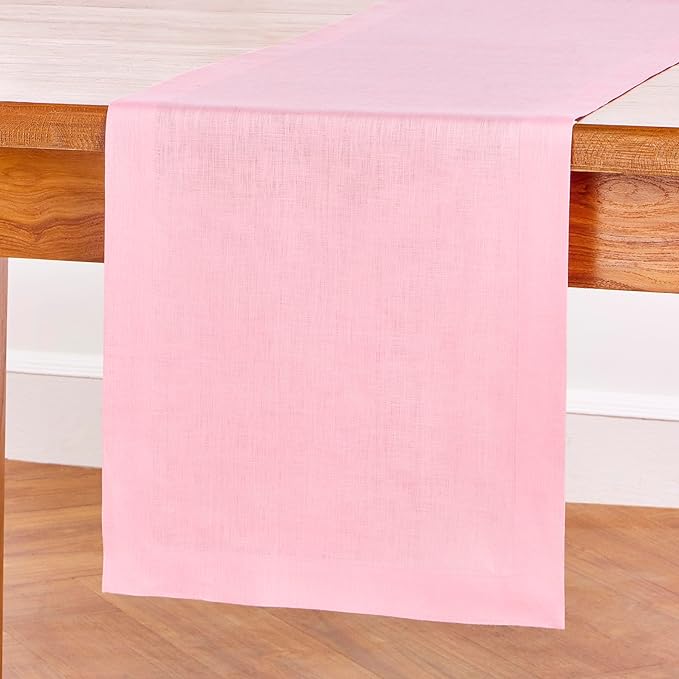 Solino Home Linen Pink Lemonade Table Runner 108 Inches Long - 100% Pure Linen 14 x 108 Inch Table Runner for Halloween - Fete