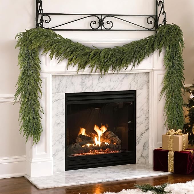 9FT Christmas Norfolk Pine Garland -1PCS, Artificial Pine Needles Garlands Faux Greenery Fake Garland for Holiday Fireplace,Table,Window,Stairs,Mante,Indoor Outdoor Decor