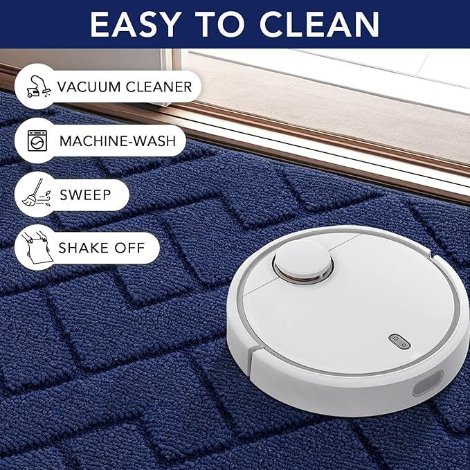hicorfe Indoor Doormat,Front Back Door Mat Rubber Backing Non Slip Door Mats 20"x59" Absorbent Resist Dirt Entrance Doormat Inside Floor Mats Entryway Washable Low-Profile for Patio,Garden(Navy Blue)