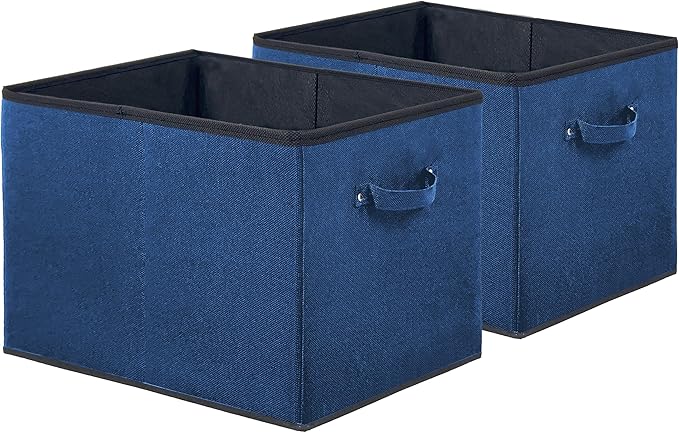 SIMPLE HOUSEWARE 15 x 13 Inch Collapsible Fabric Storage Bin with Handles, 2 Pack, Steel Blue