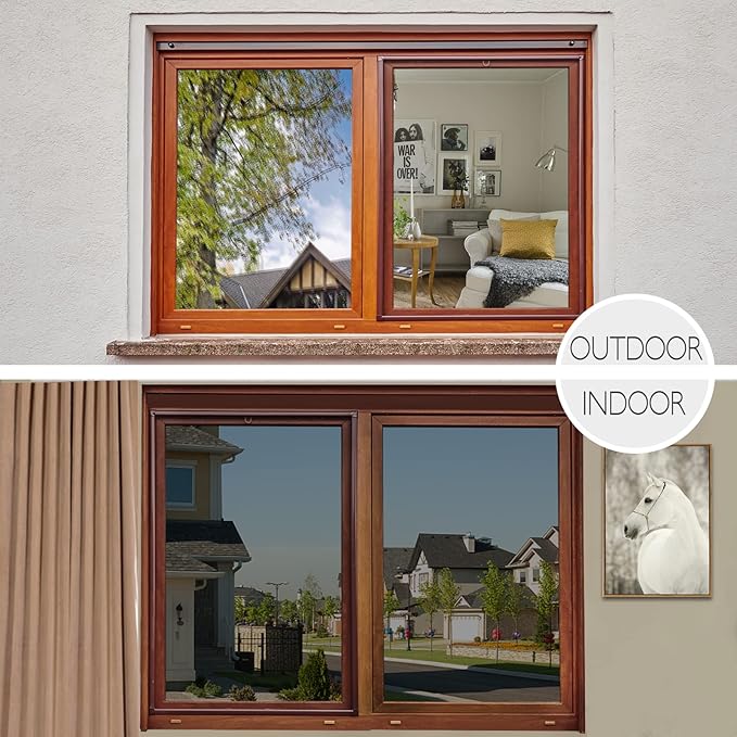 HIDBEA One Way Privacy Window Film, Daytime Mirror Reflective Heat Control UV Sun Blocking Non-Adhesive Static Cling Window Tint for Home and Office (Black-Silver, 35.4 Inch × 6.5 Feet)