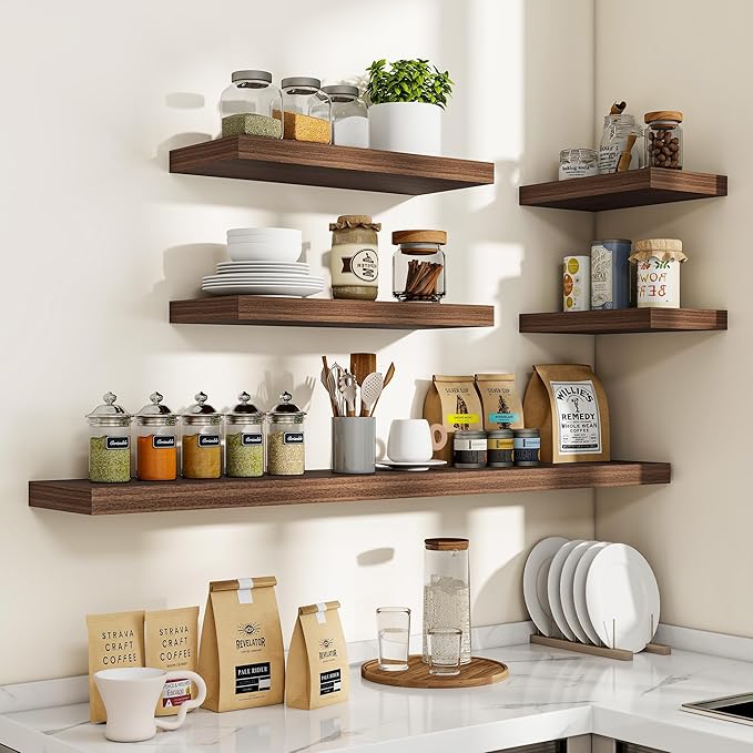 36 Inch Floating Shelves, 36"x9.25"x1.5" Inch Deep Floating Shelves for Wall, Wooden Shelves for Bathroom, Bedroom, Living Room, Walnut