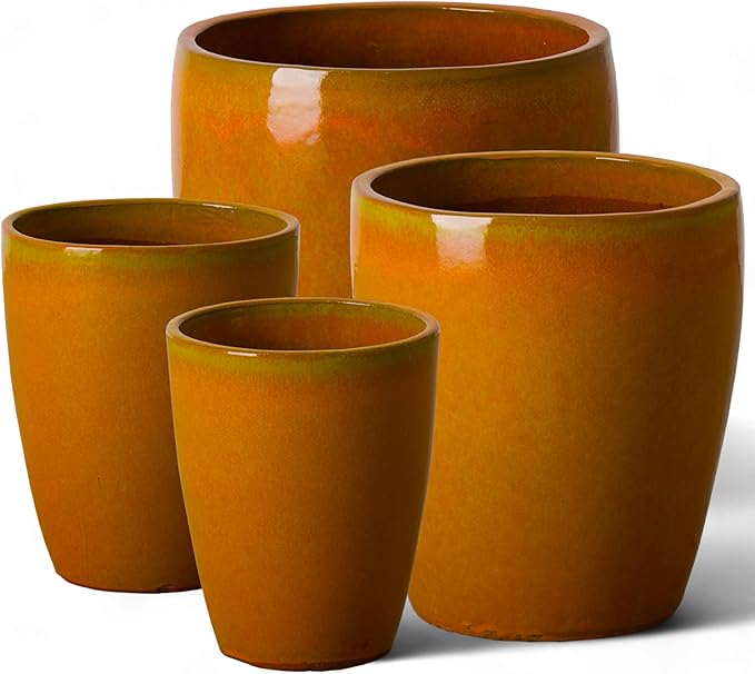 Emissary Bullet 18 in. Bright Orange Ceramic Round Planter (18 in. L x 18 in. W x 21 in. H) with Drainage Hole