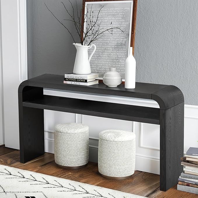 BECHAEO 59-Inch Long Console Table, 2-Tier Thickened Narrow Entryway Table, Farmhouse Console Tables Behind Couch, Retro Industrial Hallway Accent Tables for Living Room, Entrance