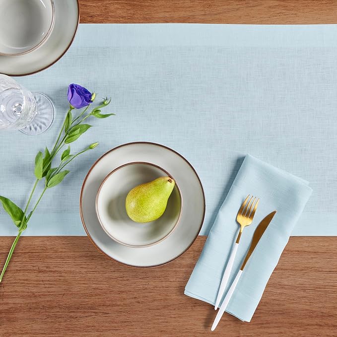 Solino Home Linen Table Runner 108 Inches Long - 100% Pure Linen Ice Water Dining Table Runner 14 x 108 Inch - Fete