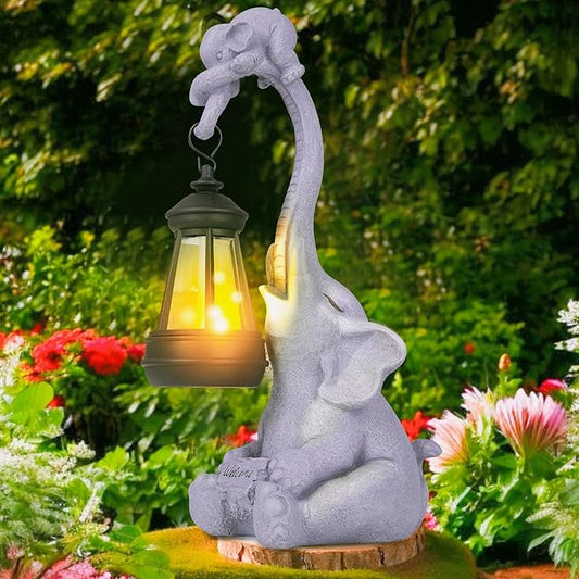Solar Garden Statues Outdoor Decor- Yard Decorations for Patio, Balcony, Backyard, Lawn Ornaments - Elephants Figurines with LED Light- Unique Birthday House Warming Gifts for Women, Mom, Grandma