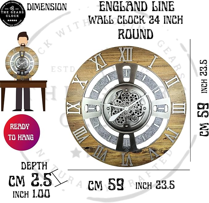 The Gears Clock Real Moving Gear Wall Clock England Line (Aqua Green, 24 inches (60 cm))