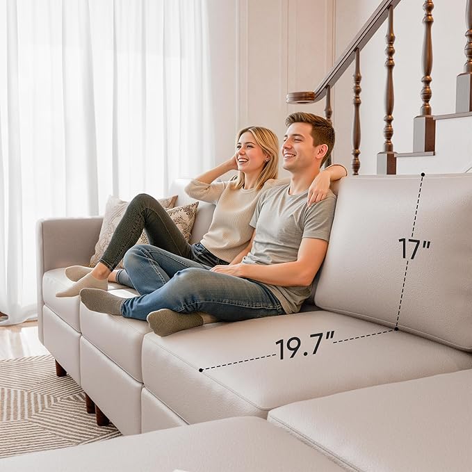 91.5" Luxury Modular Sleeper Sofa Bed with Storage Seat, 6 Seat Sectional Couch Deep Seat with Reversible Chaises & Removable Cover for Living Room - Faux Leather Whitesand