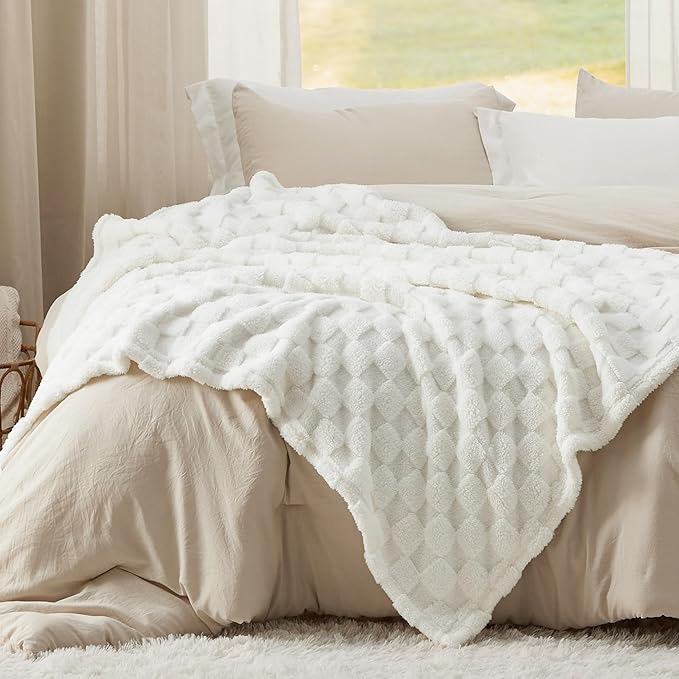 Bedsure GentleSoft White Throw Blanket for Couch - Super Soft Cozy Blankets Gifts for Women Men Girls, Cute Small Fleece Throws for Bedroom Home Decor, 50x70 Inches
