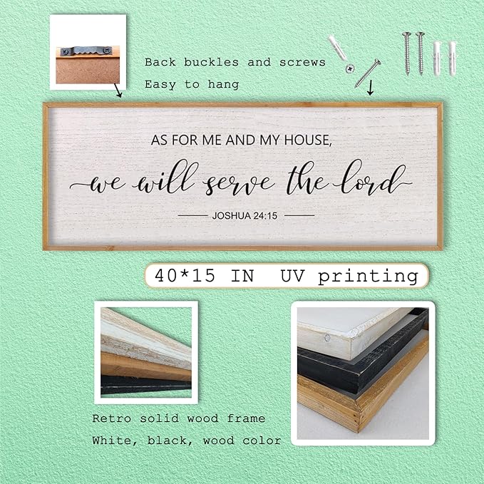 LuZhiQiang As For Me And My House We Will Serve The Lord Wall Decor Sign 40"X15" Bible Verse Religious Scripture Wall Art (Wood)