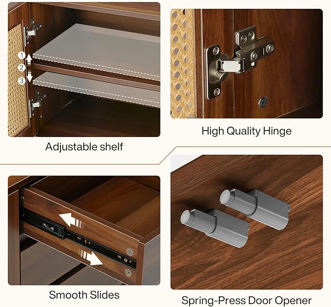 Tribesigns 70.9" TV Stand for TVs up to 80 Inches, Mid-Century Modern Entertainment Center with Storage and Drawers, Rattan Media Console TV Cabinet for Living Room, Bedroom, Walnut