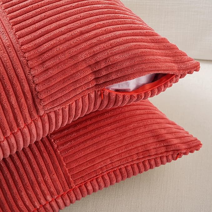 Fancy Homi 2 Packs Red Decorative Throw Pillow Covers 16x16 Inch for Living Room Couch Bed Sofa, Holiday Christmas Home Decor Gift, Soft Corss Patchwork Corduroy Textured Square Cushion Case 40x40 cm