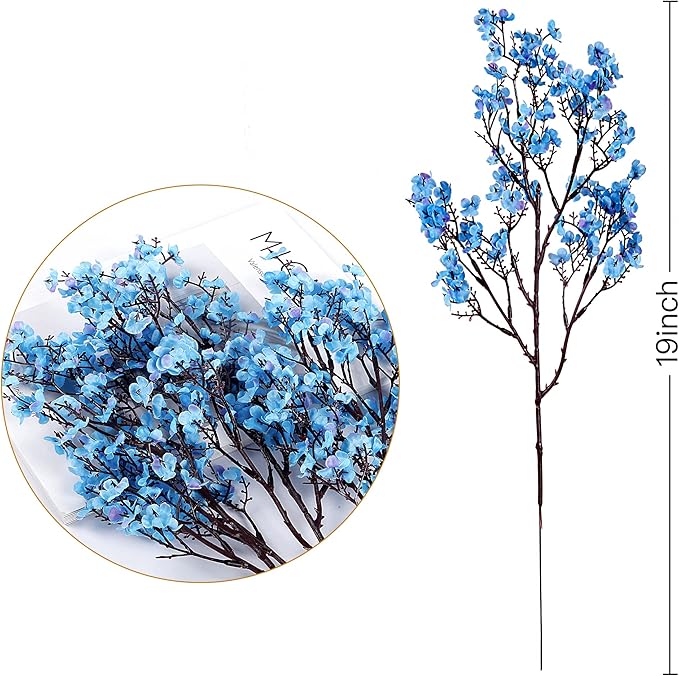 Sggvecsy 15 Pcs Babys Breath Artificial Flowers Gypsophila Bouquets Bulk Real Touch Fake Silk Flowers for Home Wedding DIY Floral Arrangement Kitchen Table Centerpiece Decoration (Blue with Purple)